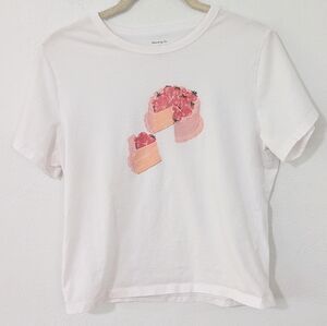 Abercrombie & Fitch Skimming Tee Short Sleeve Crop Strawberry Cake White Small S
